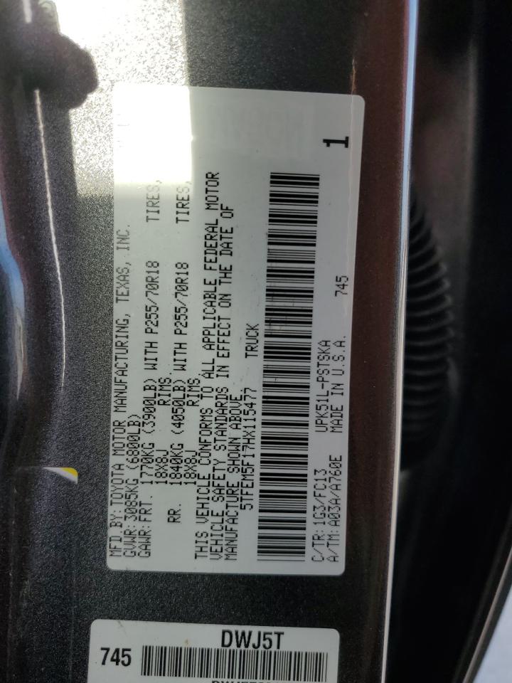2017 Toyota Tundra VIN 5TFEM5F17HX115477 Copart auction photo, side / undercarriage damage thumbnail 14