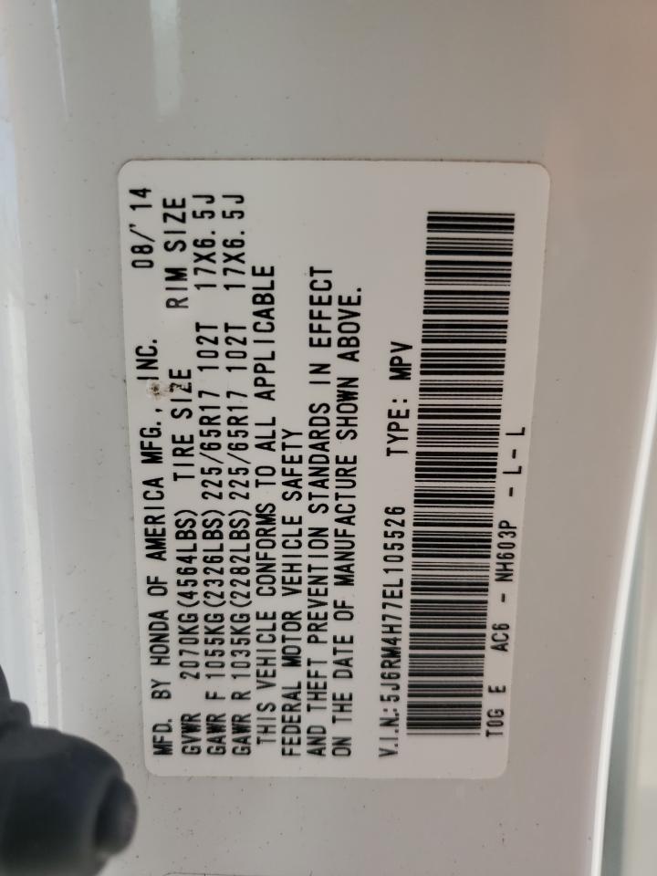 2014 Honda CR-V VIN 5J6RM4H77EL105526 Copart auction photo, water/flood / minor dent/scratches damage thumbnail 13