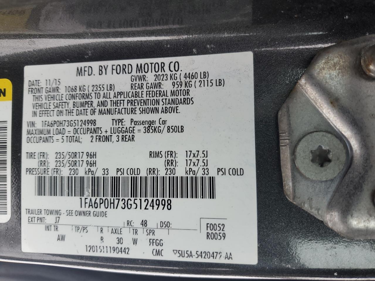2016 Ford Fusion VIN 1FA6P0H73G5124998 Copart auction photo, front end damage thumbnail 12