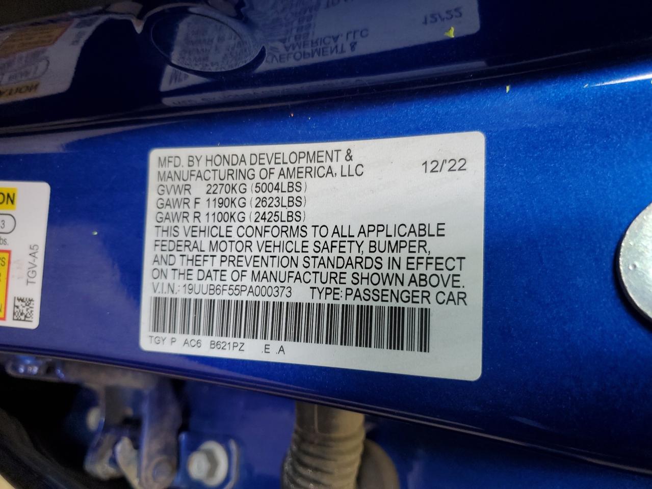 2023 Acura TLX VIN 19UUB6F55PA000373 Copart auction photo, front end / side damage thumbnail 13
