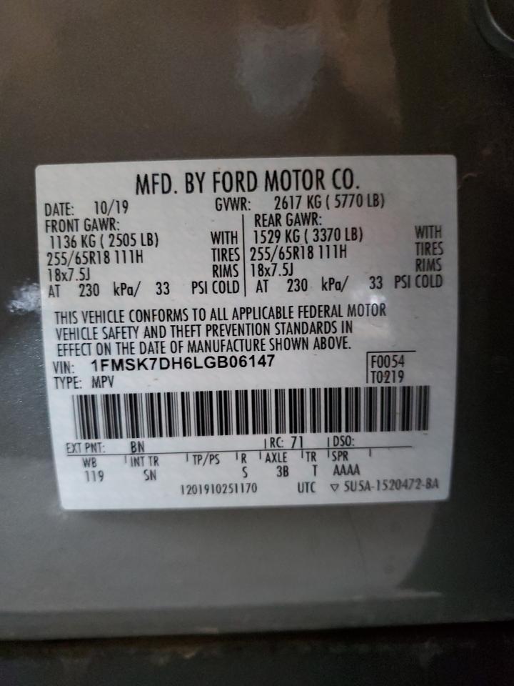 2020 Ford Explorer VIN 1FMSK7DH6LGB06147 Copart auction photo, front end / rear end damage thumbnail 14