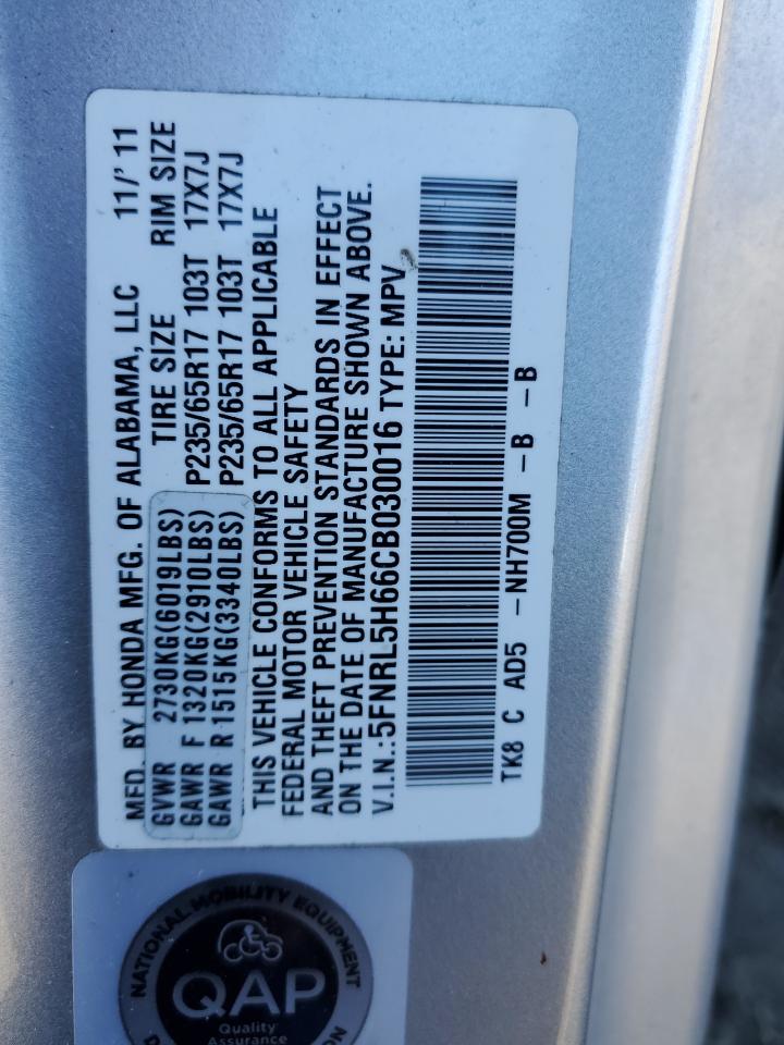 2012 Honda Odyssey VIN 5FNRL5H66CB030016 Copart auction photo, side / rear end damage thumbnail 13