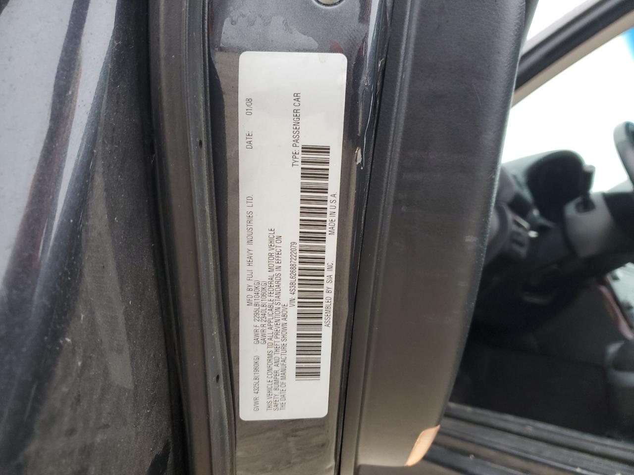 2008 Subaru Legacy VIN 4S3BL626887222079 Copart auction photo, front end / frame damage damage thumbnail 12