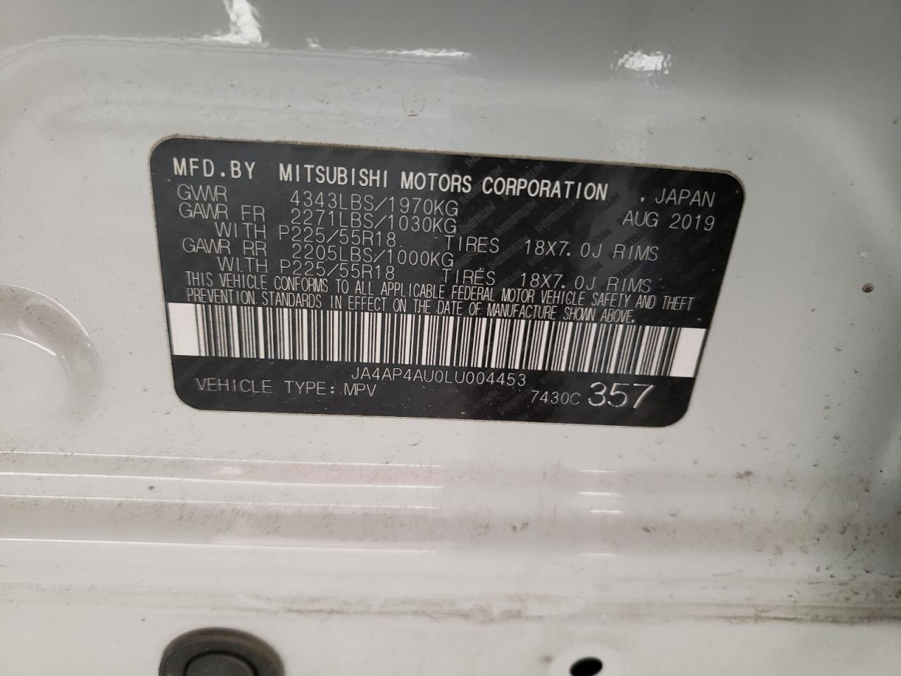 2020 Mitsubishi Outlander VIN JA4AP4AU0LU004453 Copart auction photo, rear end / all over damage thumbnail 15