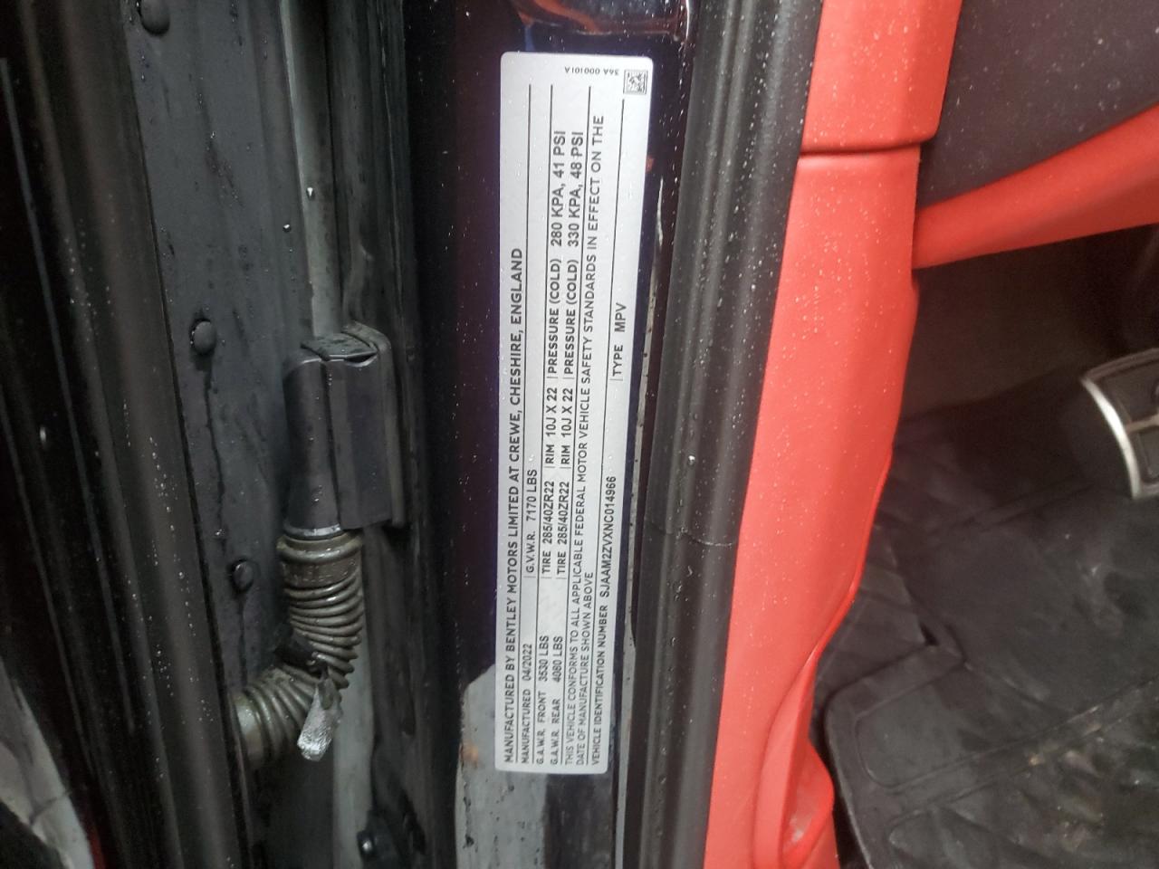 2022 Bentley Arnage VIN SJAAM2ZVXNC014966 Copart auction photo, front end damage thumbnail 13