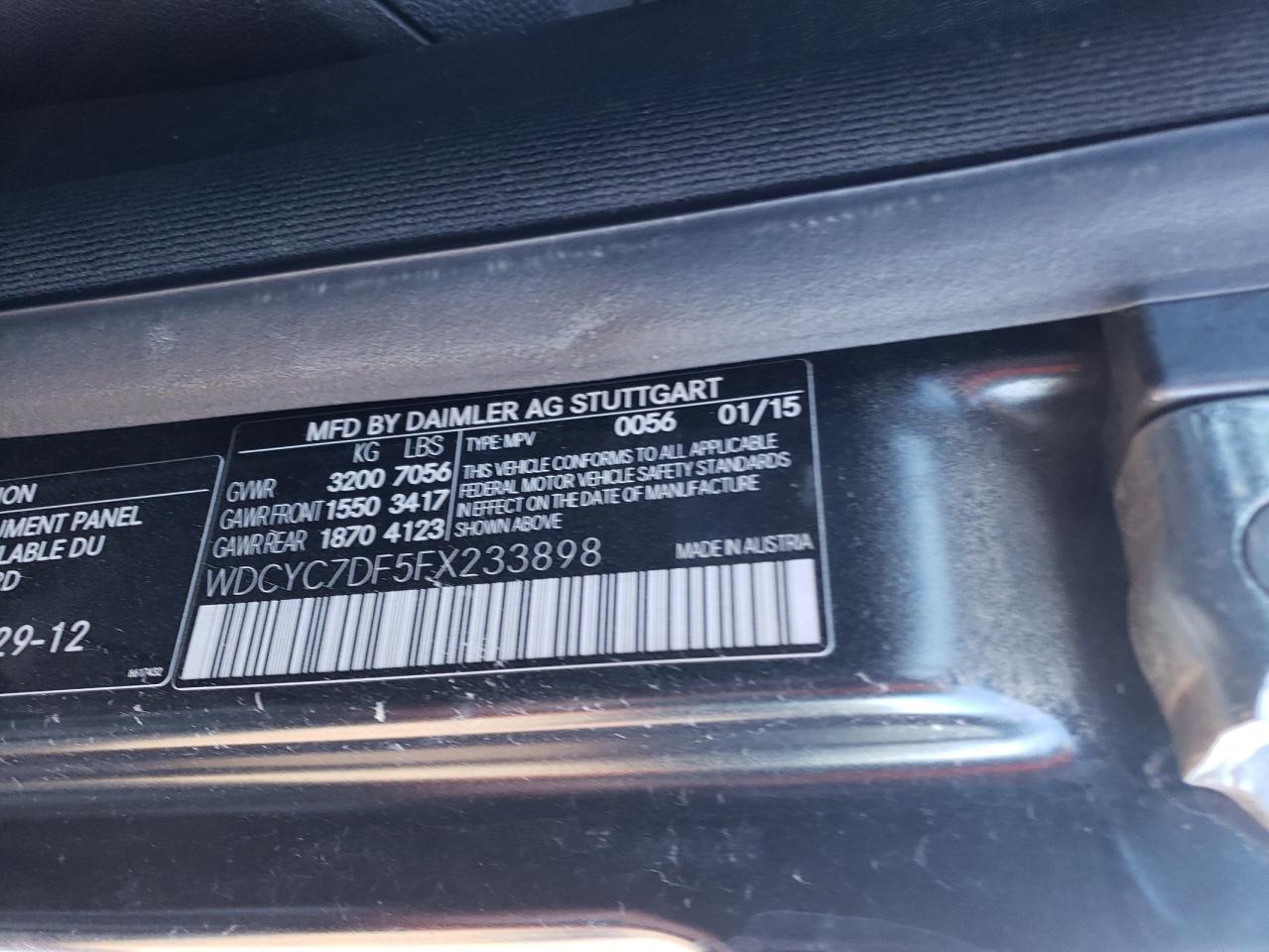 2015 Mercedes-Benz G-klasse VIN WDCYC7DF5FX233898 Copart auction photo, front end damage thumbnail 13