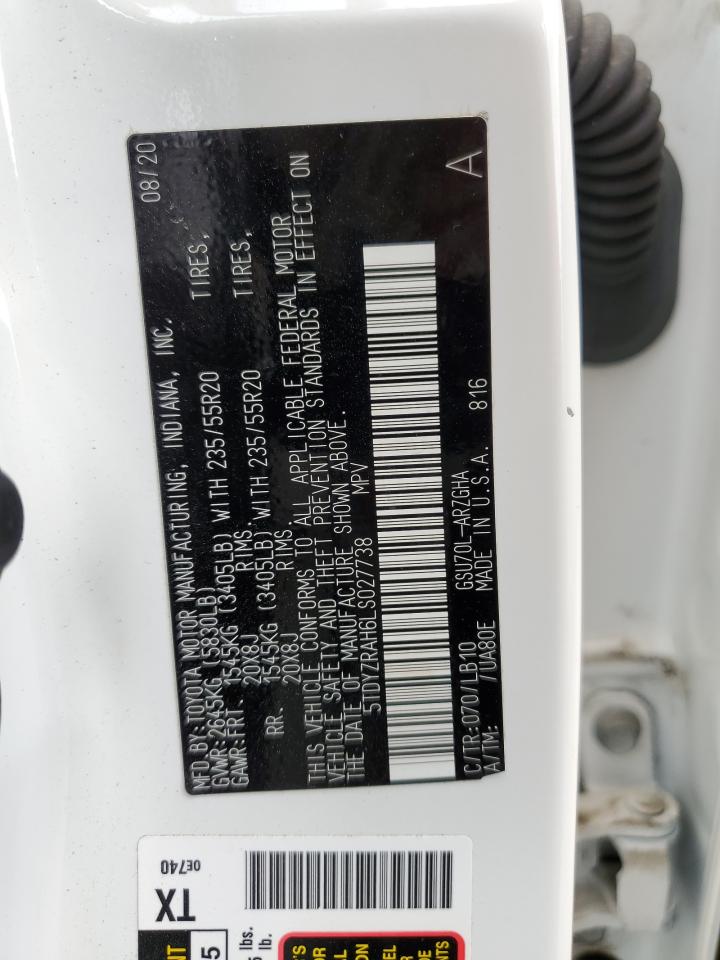 2020 Toyota Highlander VIN 5TDYZRAH6LS027738 Copart auction photo, rear end damage thumbnail 14