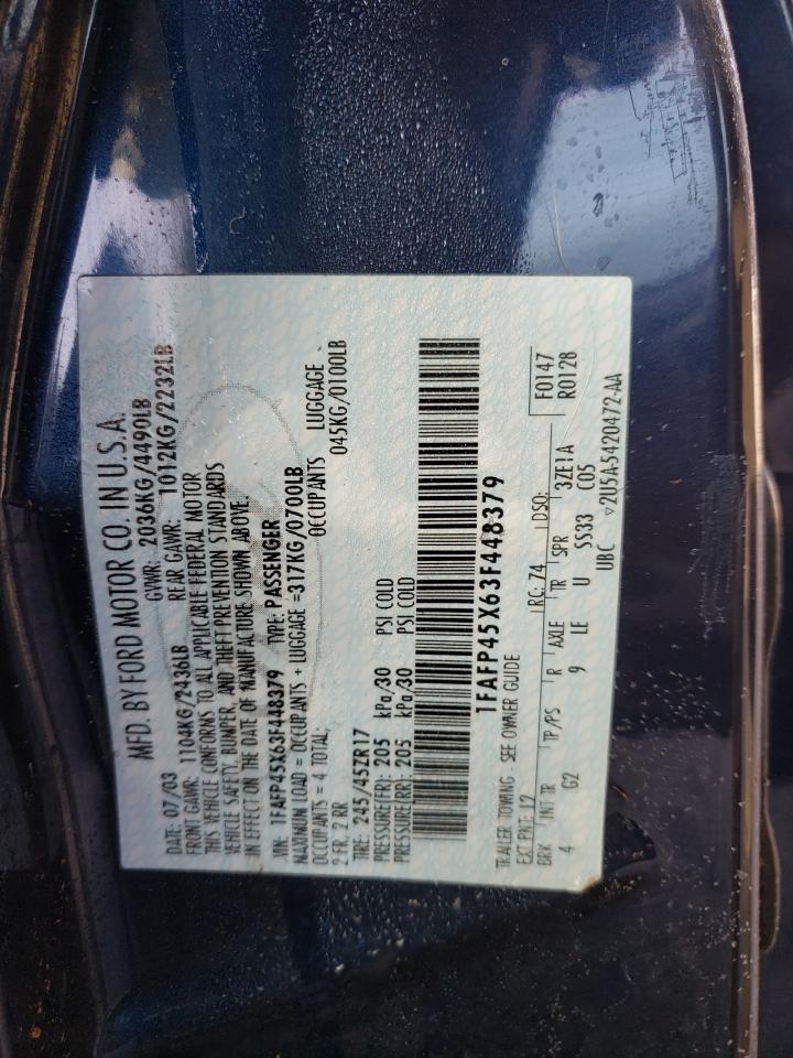 2003 Ford Mustang VIN 1FAFP45X63F448379 Copart auction photo, front end damage thumbnail 13