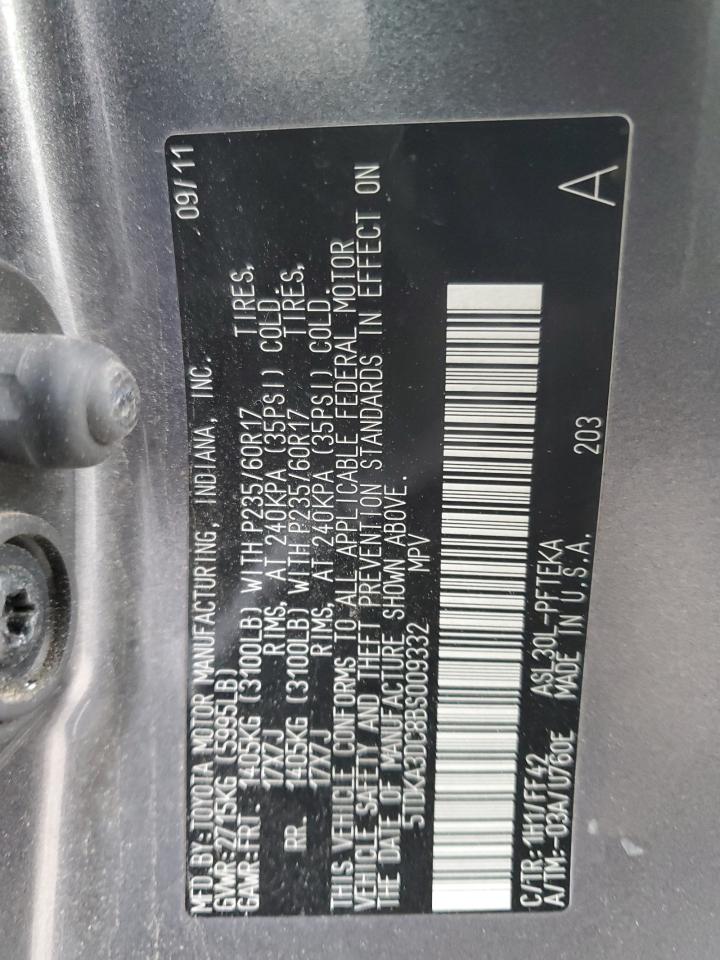 2011 Toyota Sienna VIN 5TDKA3DC8BS009332 Copart auction photo, side / rear end damage thumbnail 14