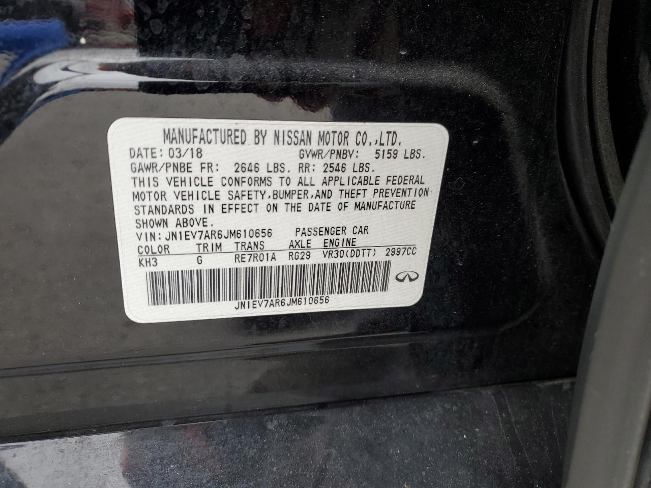 2018 Infiniti Q50 VIN JN1EV7AR6JM610656 Copart auction photo, front end damage thumbnail 12