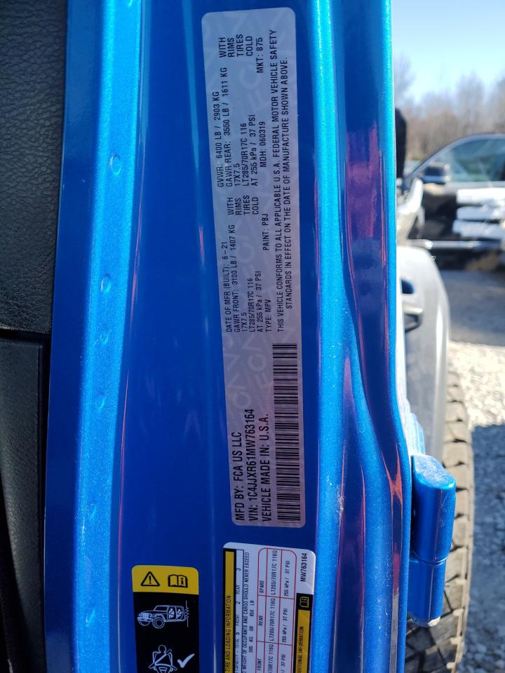 2021 Jeep Wrangler VIN 1C4JJXR61MW763164 Copart auction photo, front end damage thumbnail 13