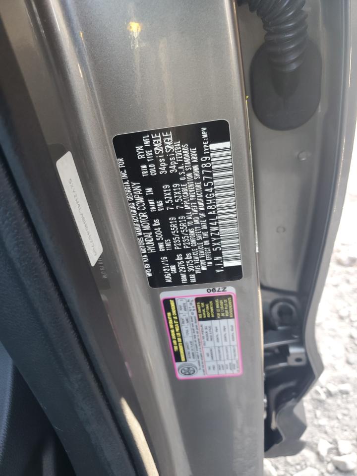 2017 Hyundai Santa Fe VIN 5XYZW4LA8HG457789 Copart auction photo, side / rear end damage thumbnail 13