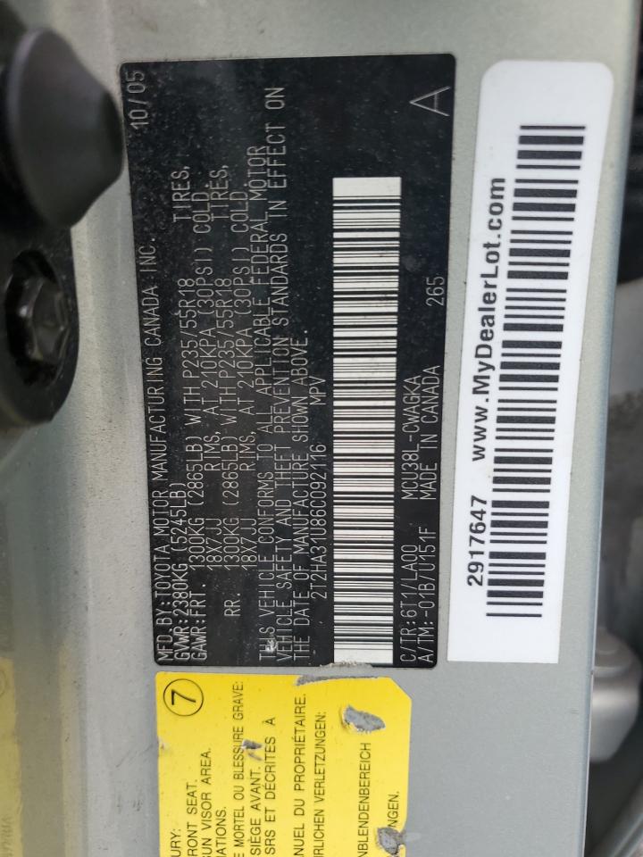 2006 Lexus RX VIN 2T2HA31U86C092116 Copart auction photo, rear end / side damage thumbnail 13