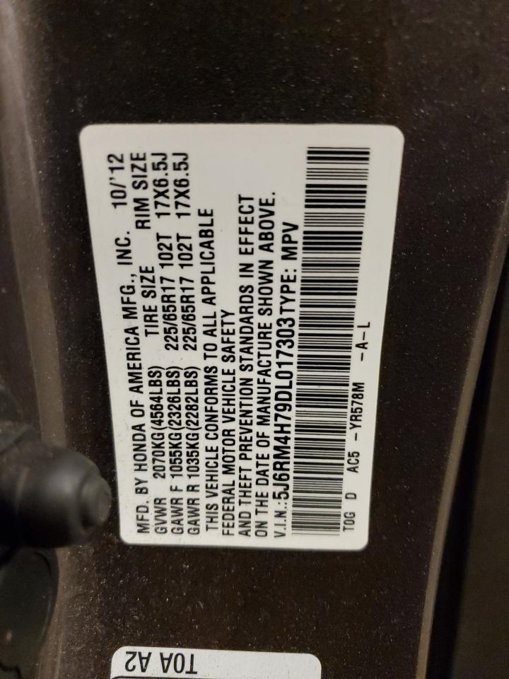 2013 Honda CR-V VIN 5J6RM4H79DL017303 Copart auction photo, front end / side damage thumbnail 12