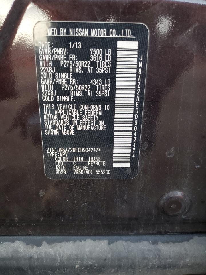 2013 Infiniti QX56 VIN JN8AZ2NE0D9042474 Copart auction photo, minor dent/scratches damage thumbnail 13
