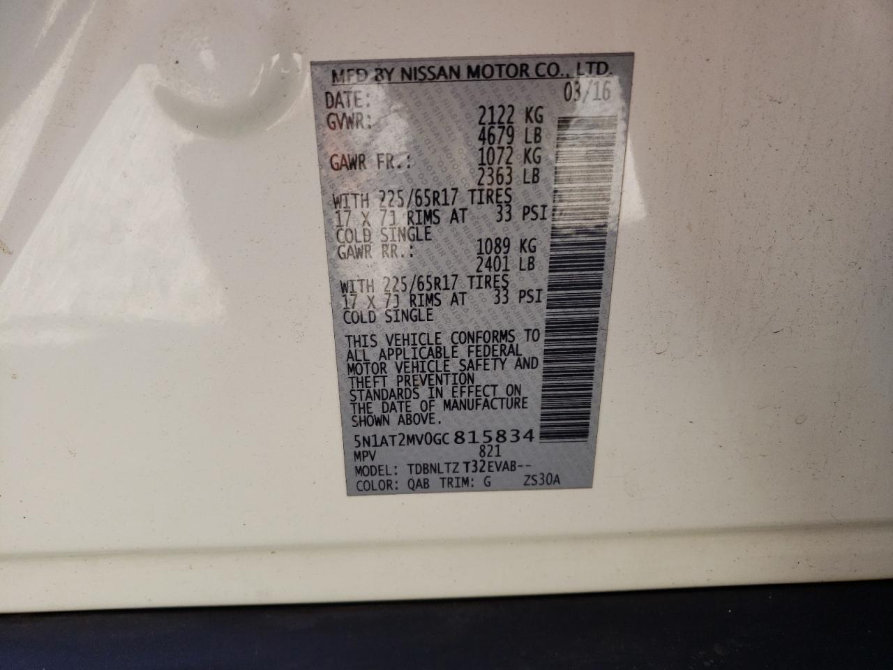 2016 Nissan Rogue VIN 5N1AT2MV0GC815834 Copart auction photo, front end / rear end damage thumbnail 16