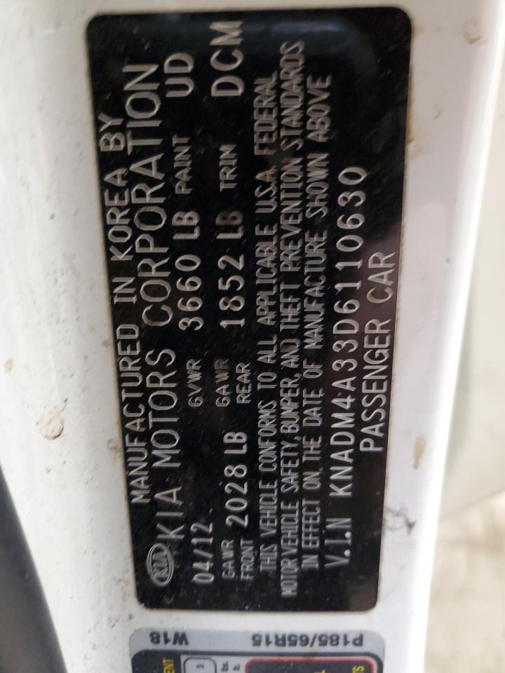 2013 KIA Rio VIN KNADM4A33D6110630 Copart auction photo, front end damage thumbnail 13