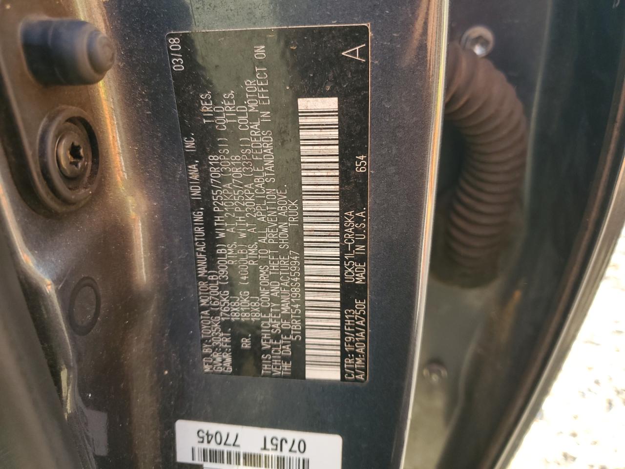 2008 Toyota Tundra VIN 5TBRT54198S459947 Copart auction photo, front end damage thumbnail 12