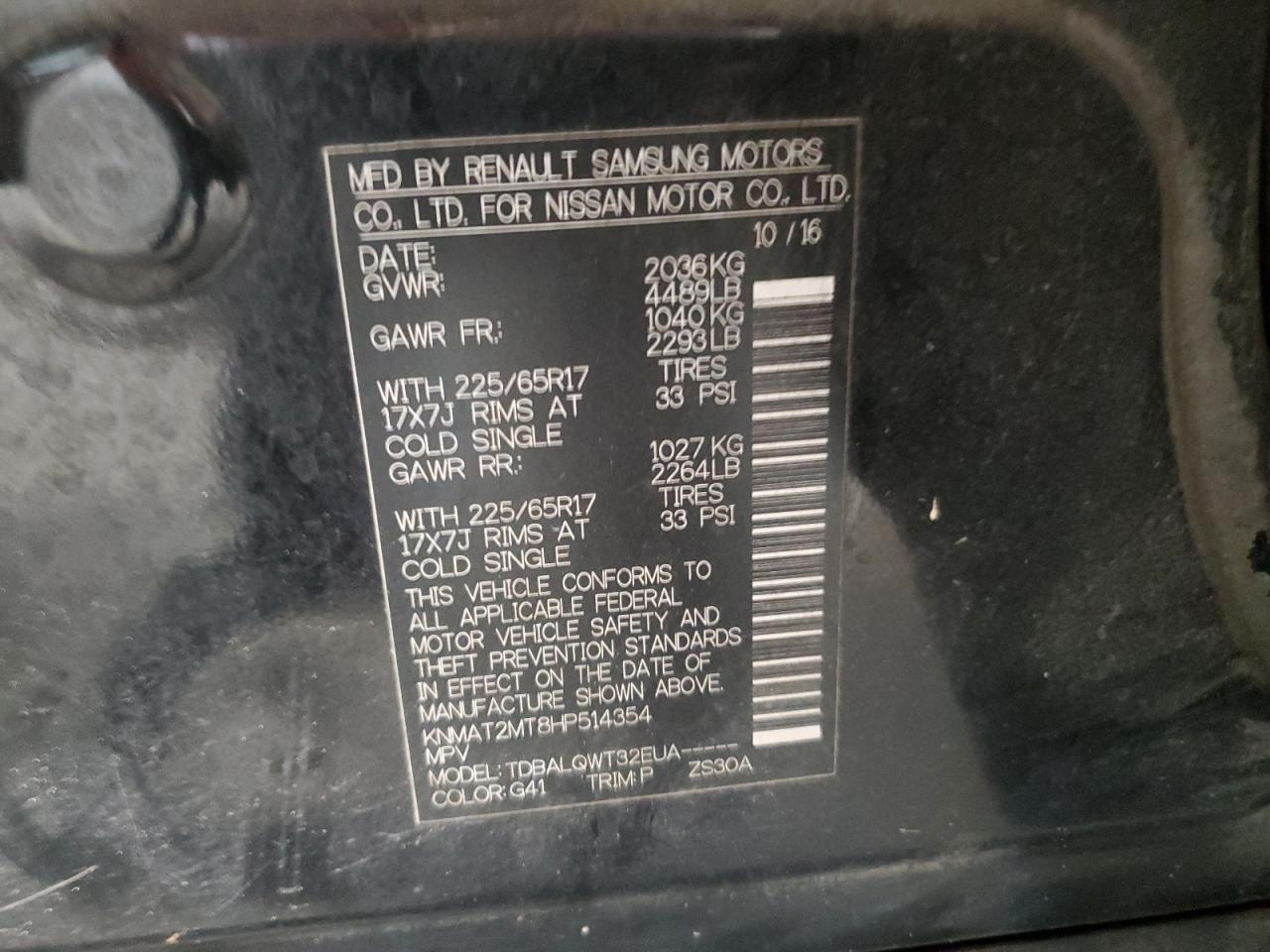2017 Nissan Rogue VIN KNMAT2MT8HP514354 Copart auction photo, front end damage thumbnail 15