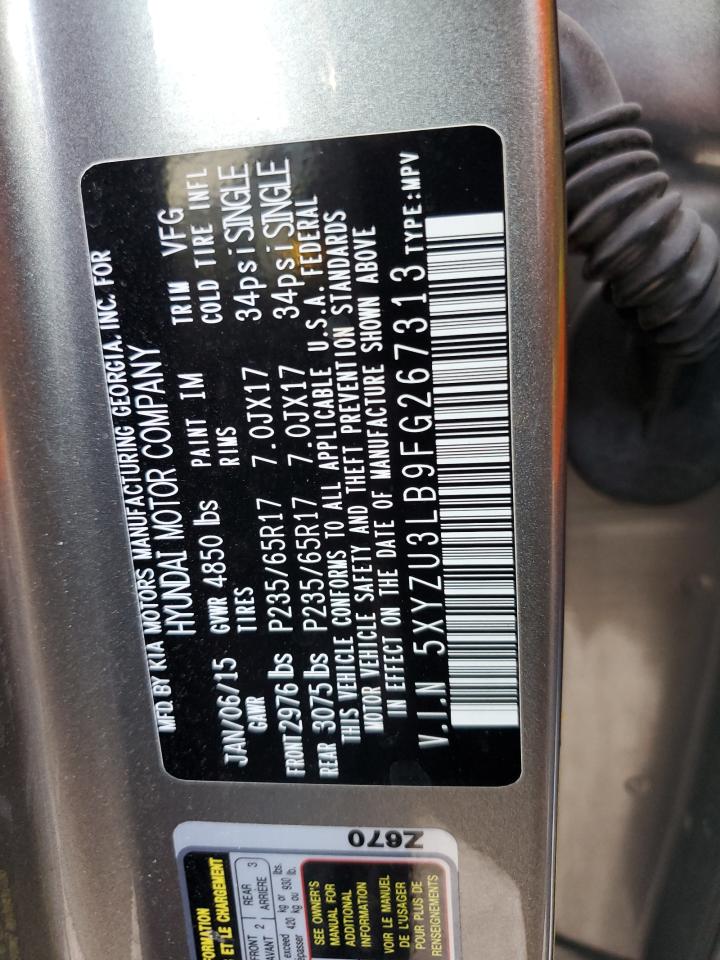 2015 Hyundai Santa Fe VIN 5XYZU3LB9FG267313 Copart auction photo, front end damage thumbnail 13