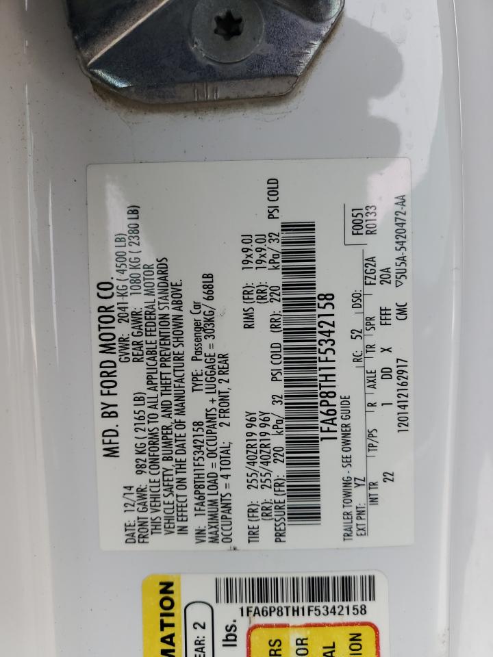 2015 Ford Mustang VIN 1FA6P8TH1F5342158 Copart auction photo, hail / mechanical damage thumbnail 12