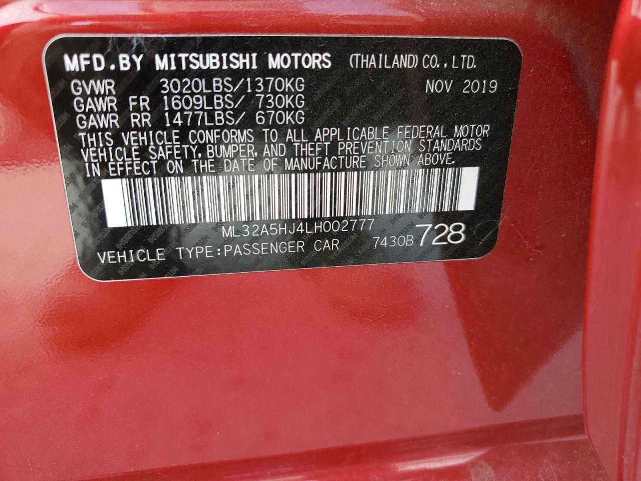 2020 Mitsubishi Mirage VIN ML32A5HJ4LH002777 Copart auction photo, front end / minor dent/scratches damage thumbnail 15