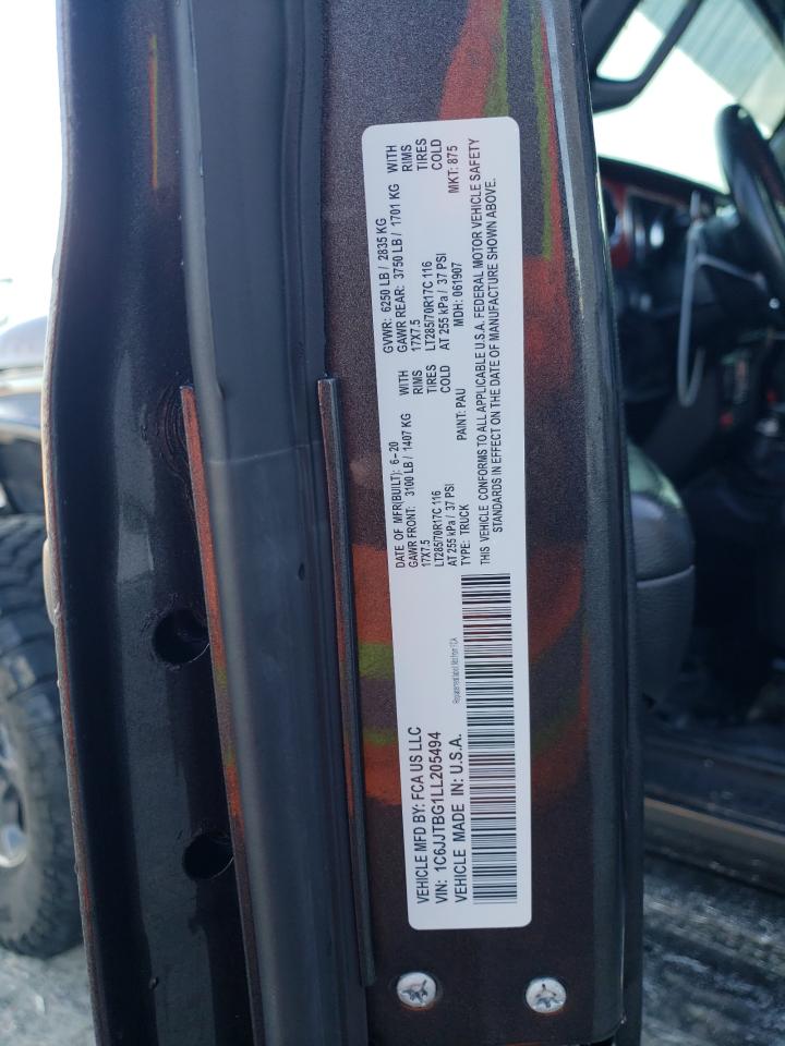 2020 Jeep Gladiator VIN 1C6JJTBG1LL205494 Copart auction photo, side damage thumbnail 12