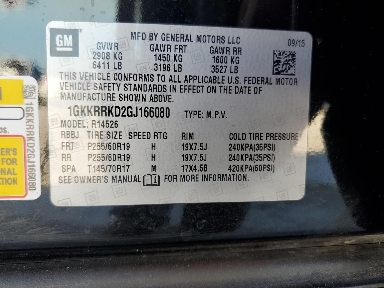 2016 GMC Acadia VIN 1GKKRRKD2GJ166080 Copart auction photo, front end damage thumbnail 14