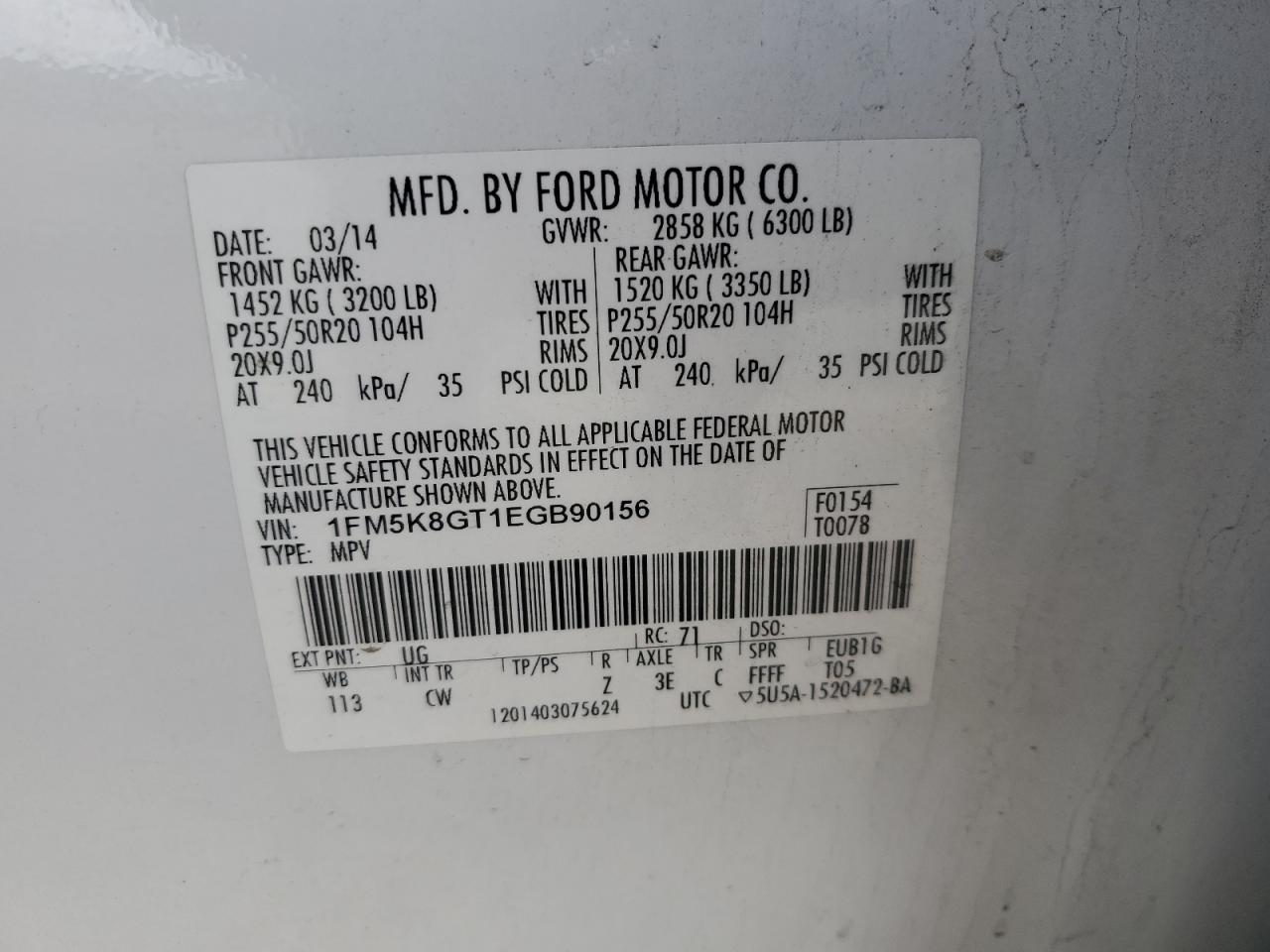 2014 Ford Explorer VIN 1FM5K8GT1EGB90156 Copart auction photo, front end / undercarriage damage thumbnail 16