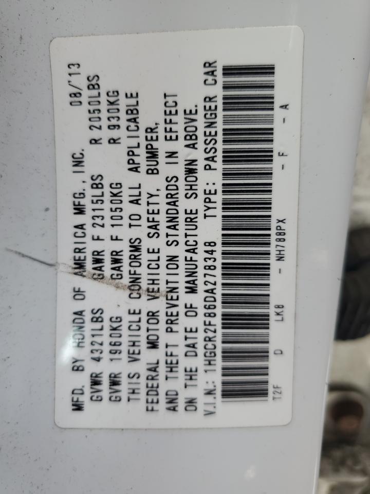 2013 Honda Accord VIN 1HGCR2F86DA278348 Copart auction photo, front end / minor dent/scratches damage thumbnail 12
