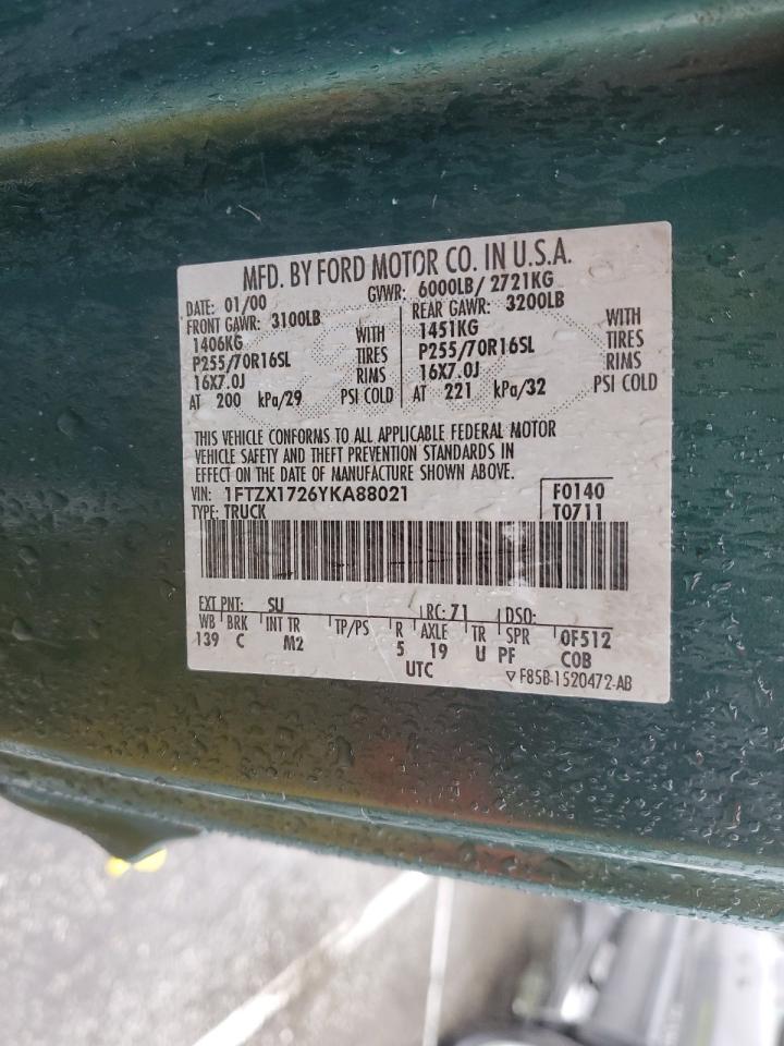 2000 Ford F-150 VIN 1FTZX1726YKA88021 Copart auction photo, front end damage thumbnail 12