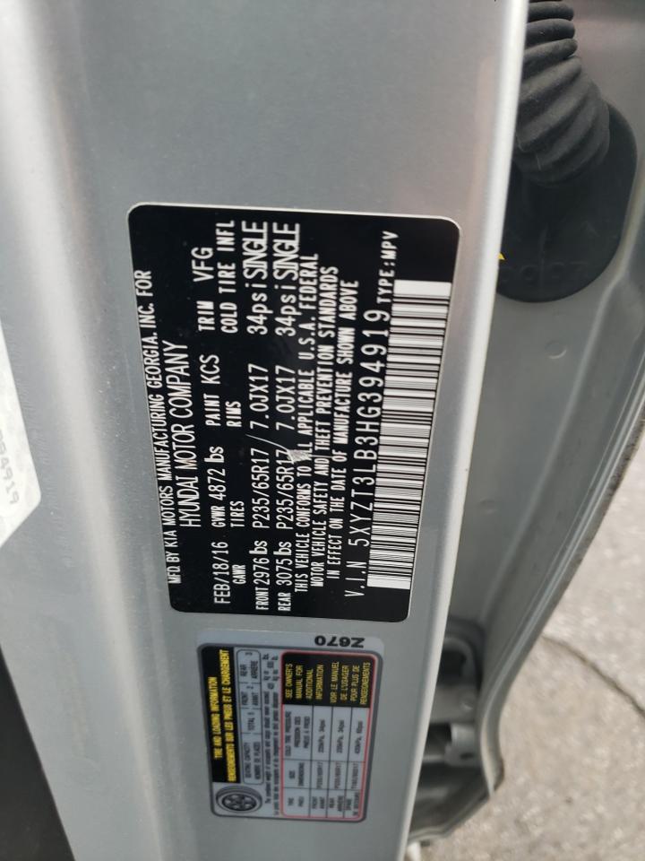 2017 Hyundai Santa Fe VIN 5XYZT3LB3HG394919 Copart auction photo, all over damage thumbnail 13