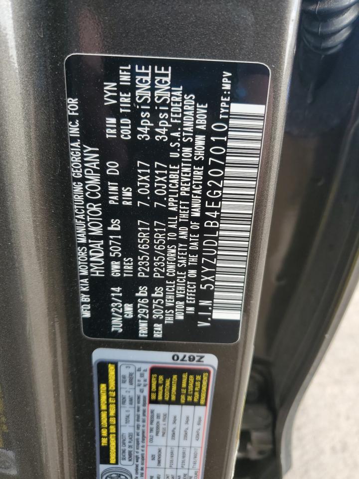 2014 Hyundai Santa Fe VIN 5XYZUDLB4EG207010 Copart auction photo, side / rear end damage thumbnail 13