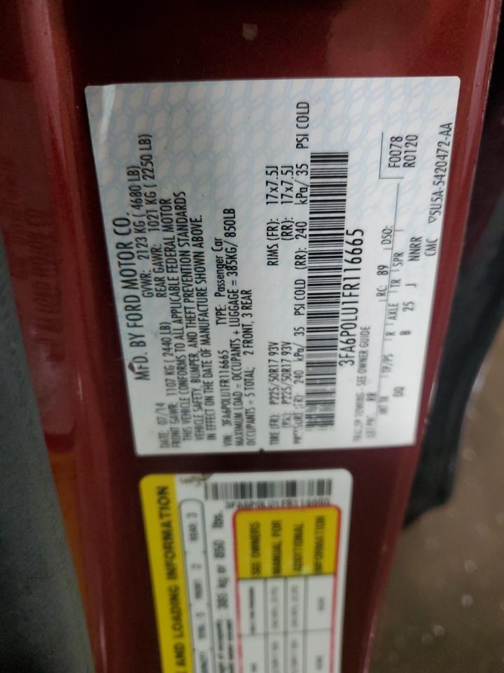 2015 Ford Fusion VIN 3FA6P0LU1FR116665 Copart auction photo, rear end damage thumbnail 13