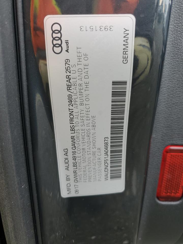 2018 Audi A5 VIN WAUDNCF51JA046873 Copart auction photo, front end / side damage thumbnail 12