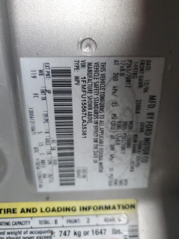 2007 Ford Expedition VIN 1FMFU15567LA35381 Copart auction photo, front end / side damage thumbnail 13