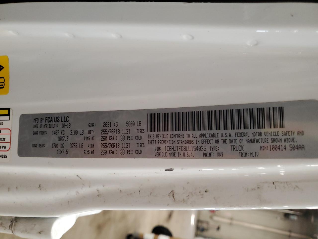 2020 Jeep Gladiator VIN 1C6HJTFG8LL154035 Copart auction photo, rollover damage thumbnail 12