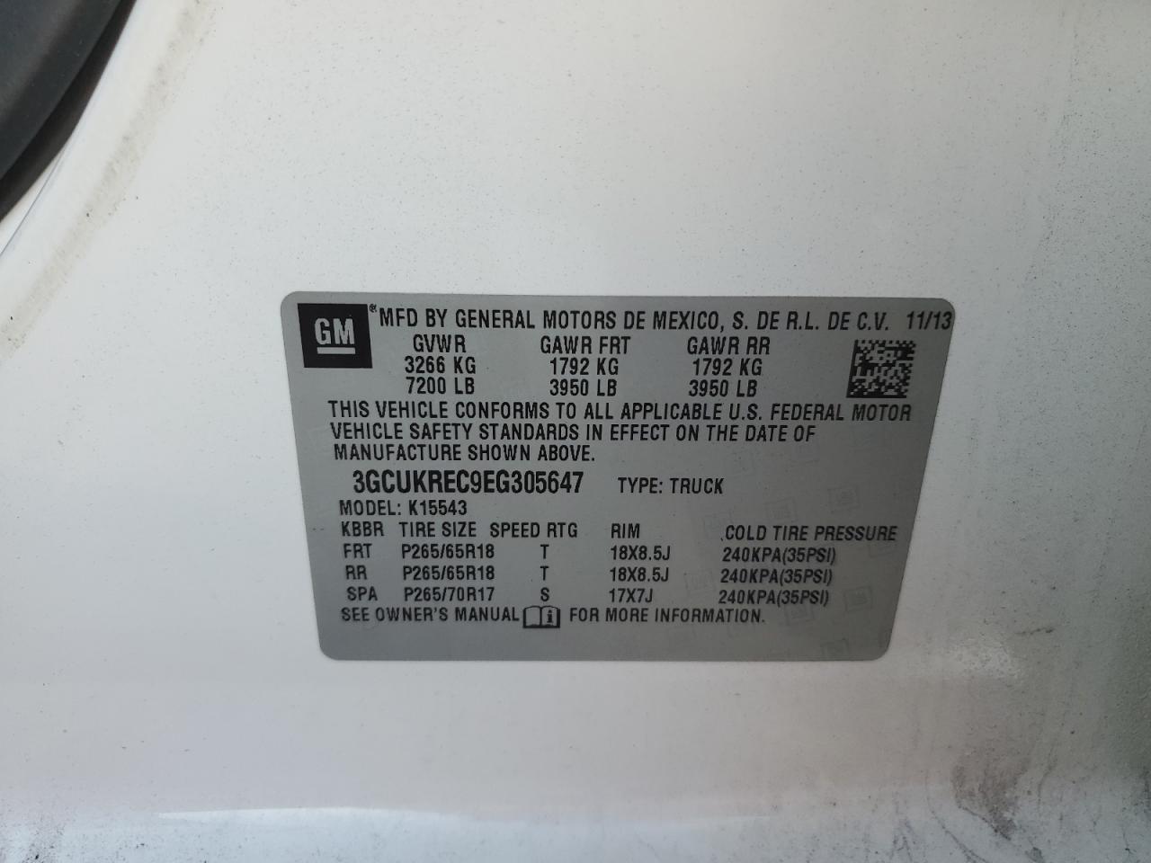 2014 Chevrolet Silverado VIN 3GCUKREC9EG305647 Copart auction photo, rear end damage thumbnail 14