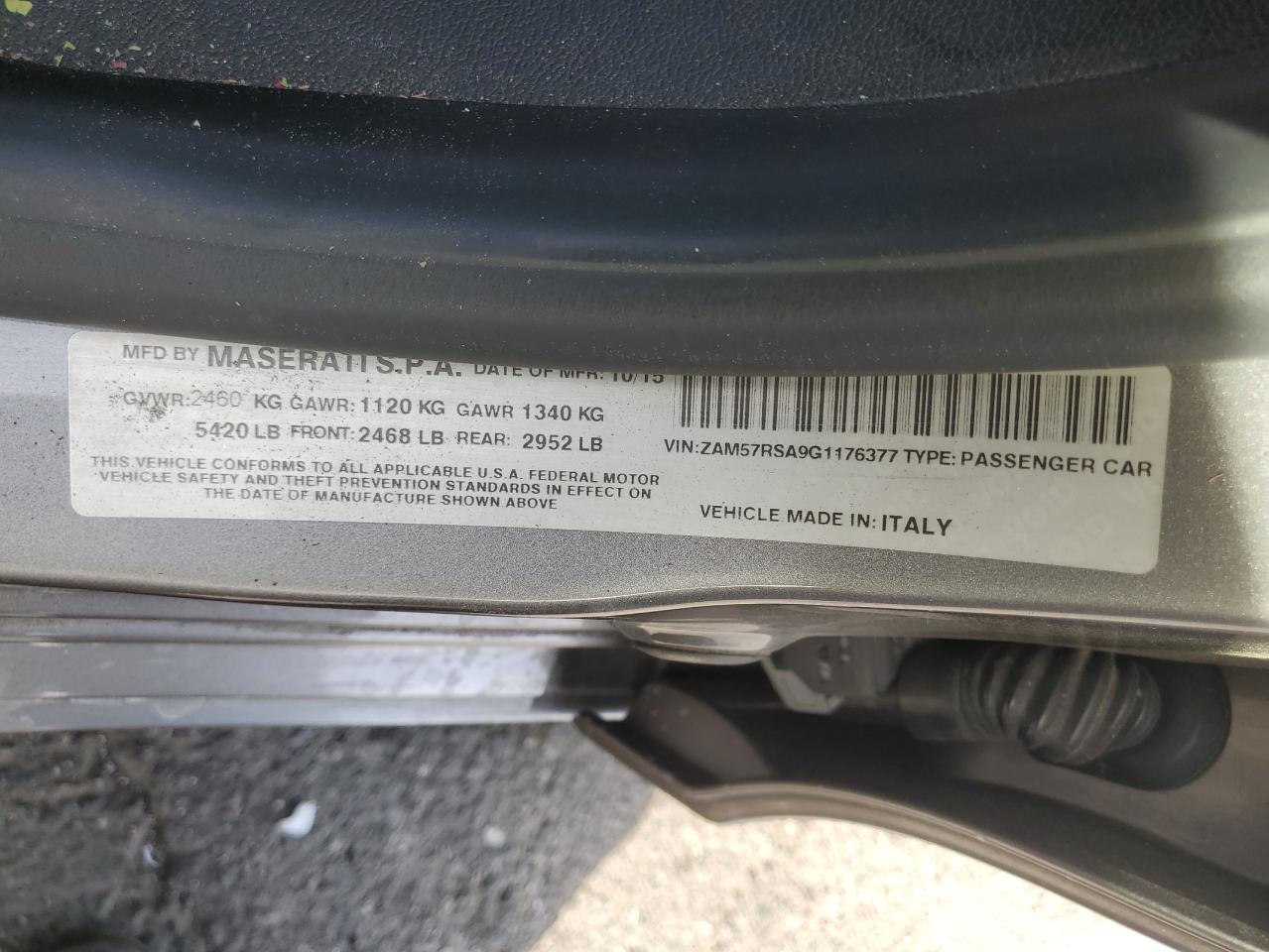 2016 Maserati Ghibli VIN ZAM57RSA9G1176377 Copart auction photo, mechanical / minor dent/scratches damage thumbnail 12