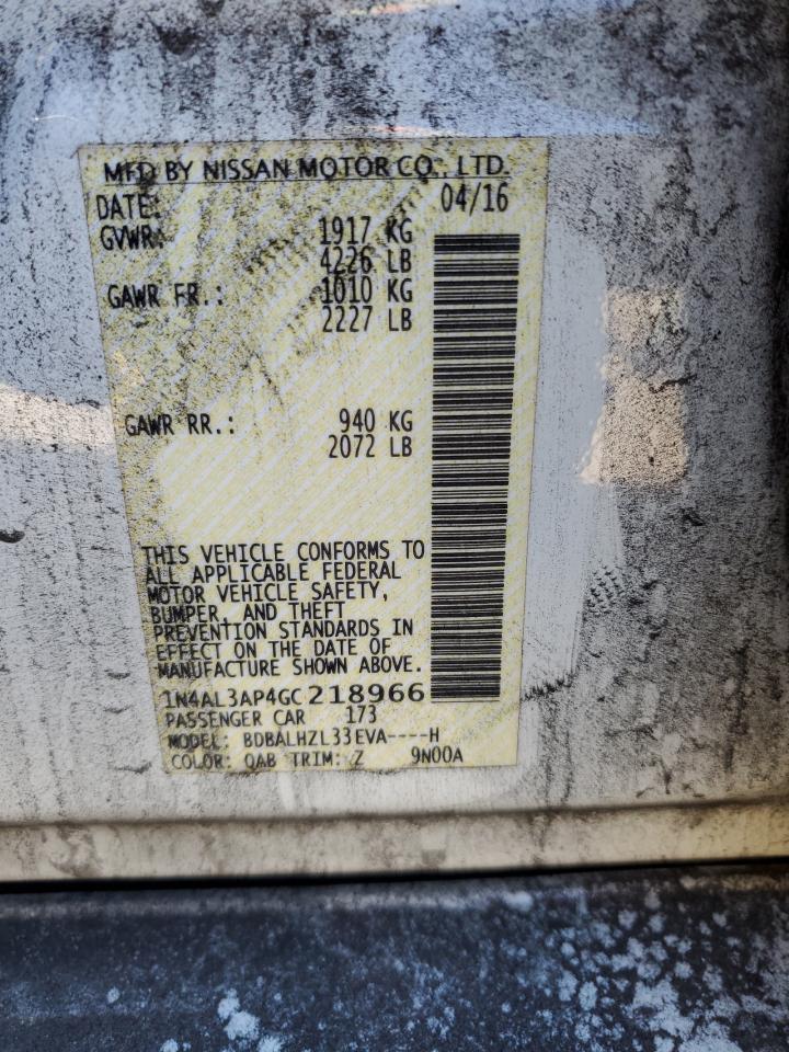 2016 Nissan Altima VIN 1N4AL3AP4GC218966 Copart auction photo, front end damage thumbnail 14