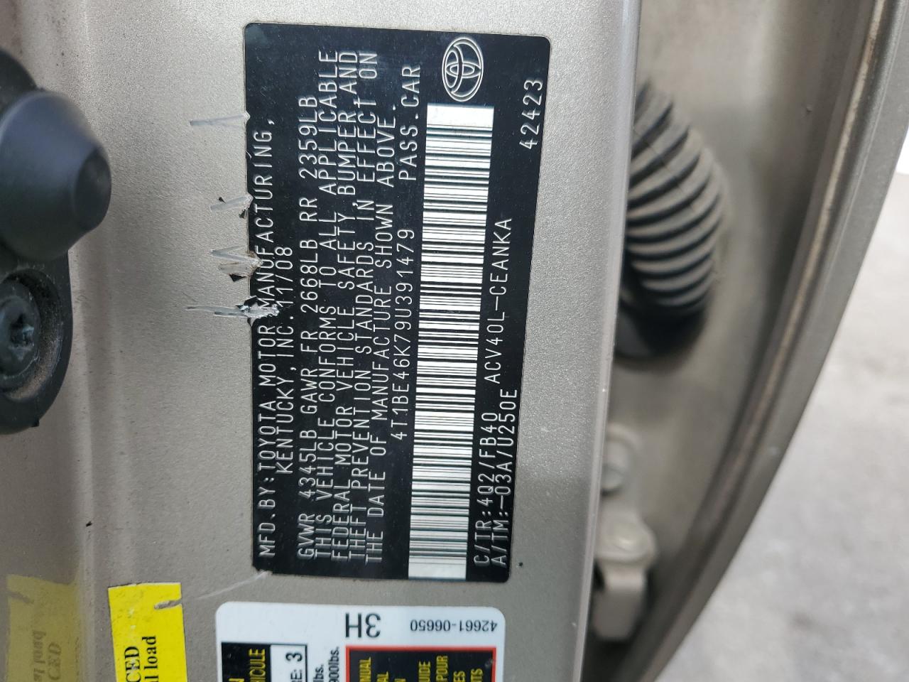 2009 Toyota Camry VIN 4T1BE46K79U391479 Copart auction photo, front end / side damage thumbnail 14