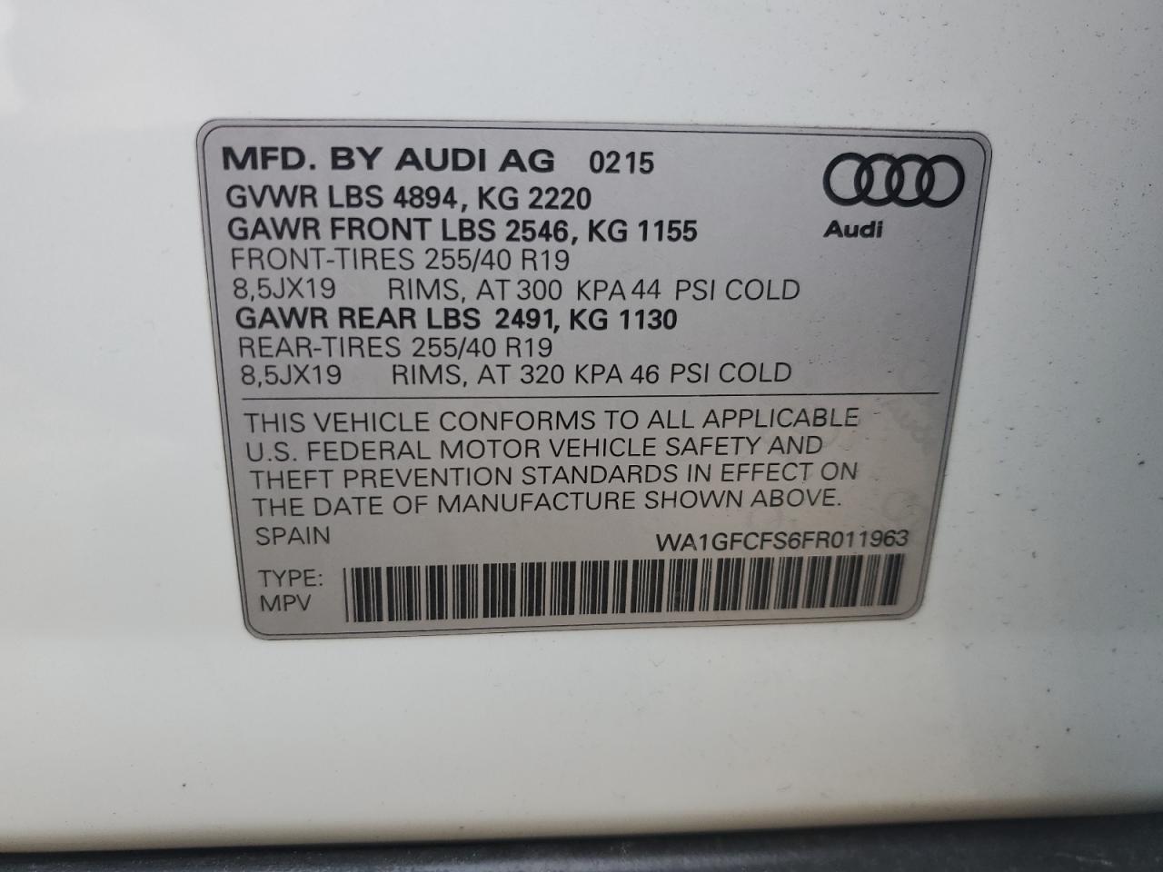 2015 Audi Q3 VIN WA1GFCFS6FR011963 Copart auction photo, front end / side damage thumbnail 12