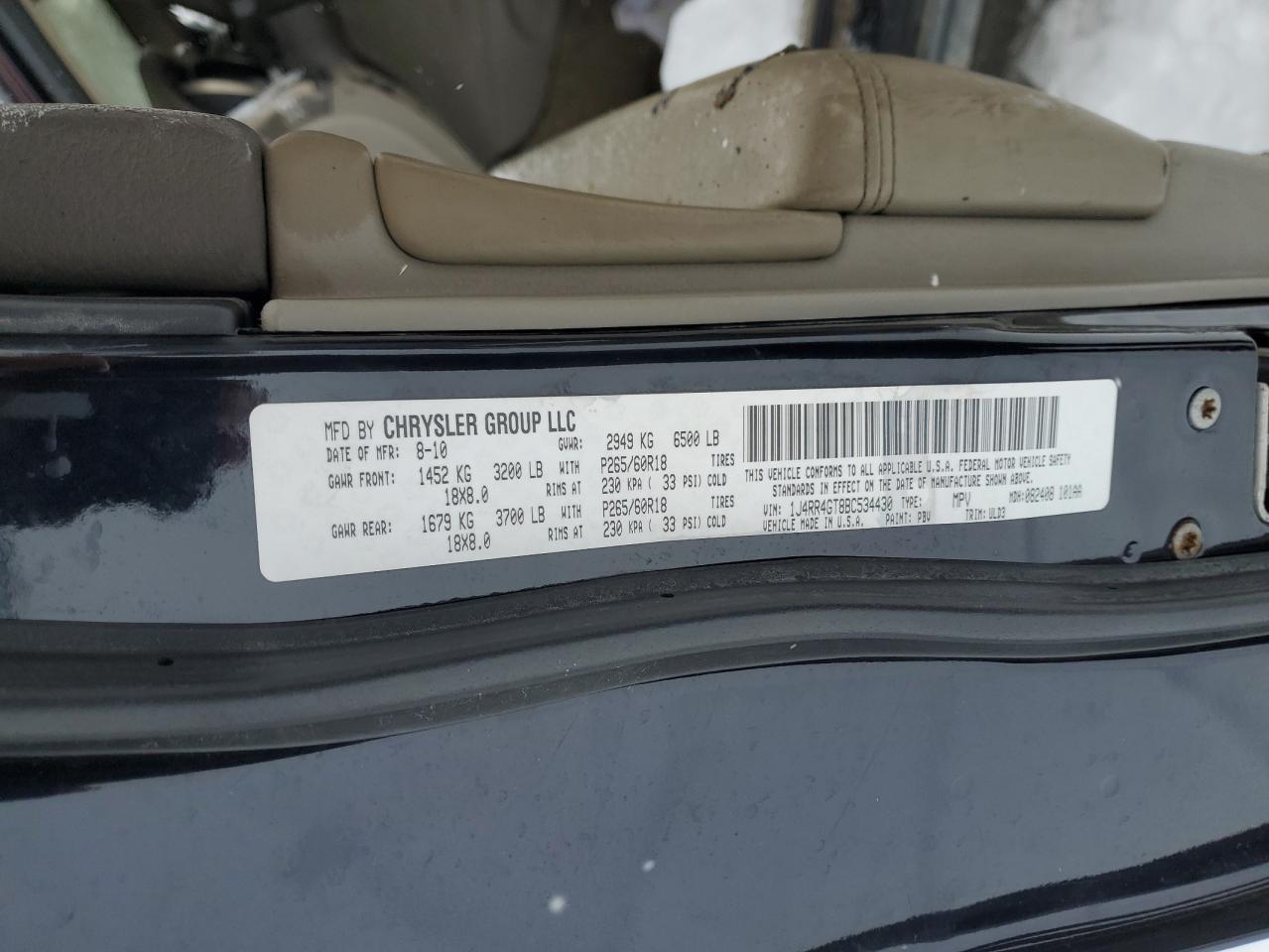 2011 Jeep Grand Cherokee VIN 1J4RR4GT8BC534430 Copart auction photo, burn - interior damage thumbnail 13
