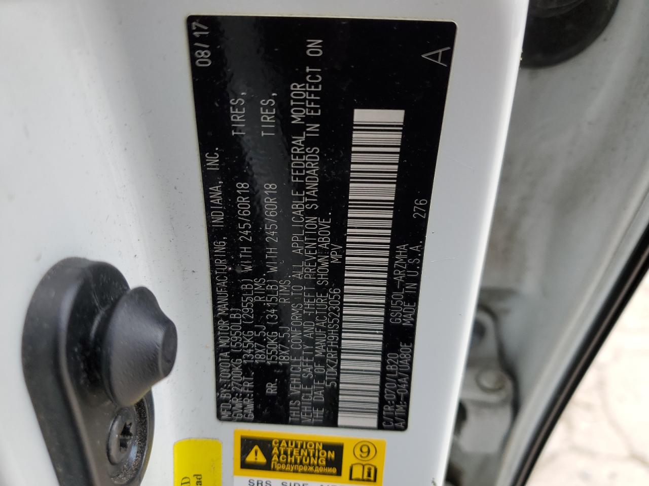 2017 Toyota Highlander VIN 5TDKZRFH9HS523056 Copart auction photo, front end / side damage thumbnail 14
