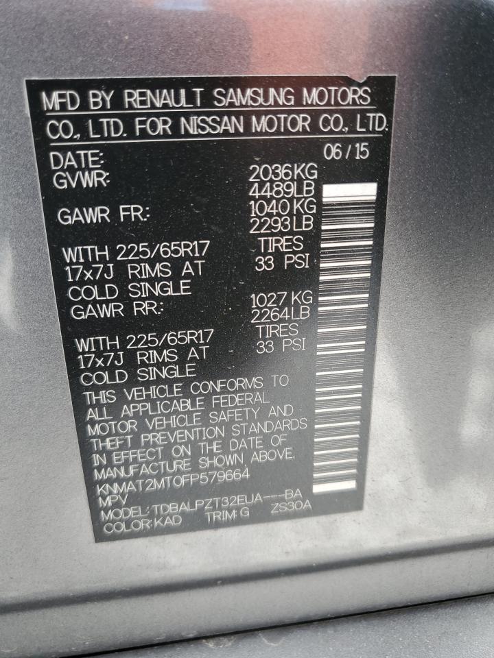 2015 Nissan Rogue VIN KNMAT2MT0FP579664 Copart auction photo, rear end damage thumbnail 13
