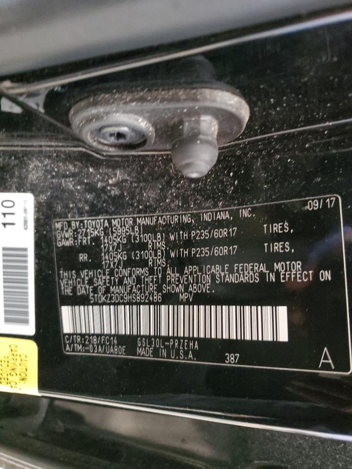 2017 Toyota Sienna VIN 5TDKZ3DC9HS892486 Copart auction photo, front end / side damage thumbnail 14
