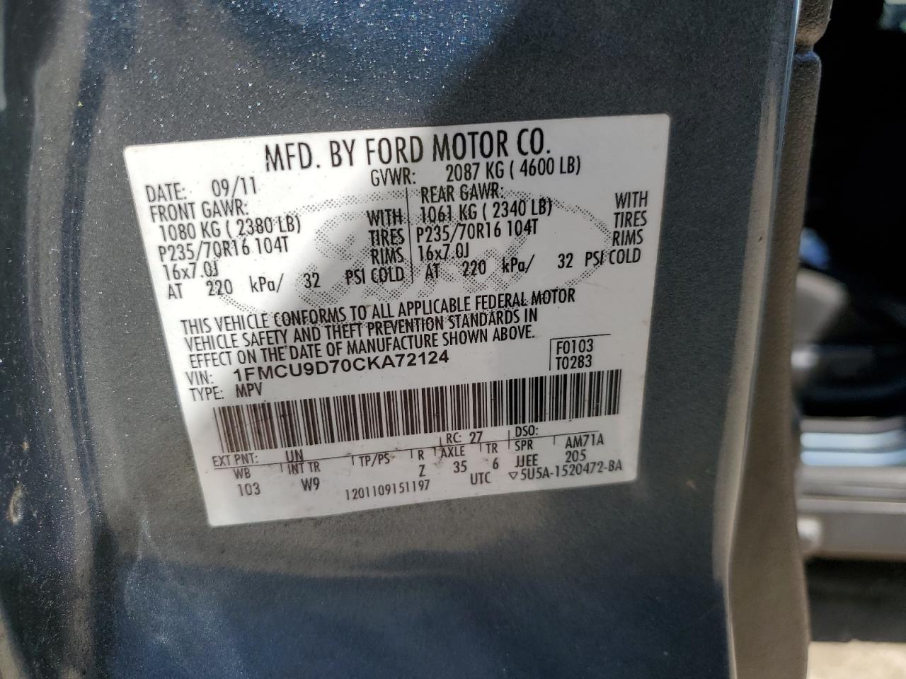 2012 Ford Escape VIN 1FMCU9D70CKA72124 Copart auction photo, side damage thumbnail 13
