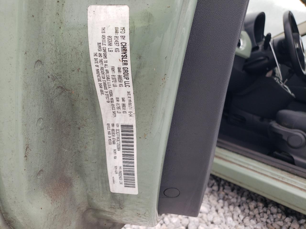 2014 Fiat 500 VIN 3C3CFFAR3ET293984 Copart auction photo, mechanical / minor dent/scratches damage thumbnail 12