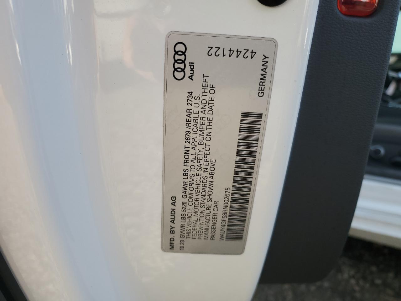 2024 Audi RS5 VIN WAUY4GF58RN002675 Copart auction photo, water/flood / front end damage thumbnail 13