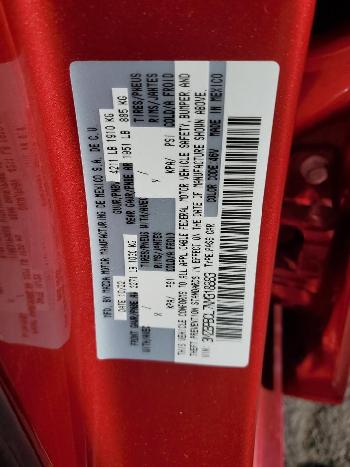 2022 Mazda 3 VIN 3MZBPBCL7NM318883 Copart auction photo, rear end damage thumbnail 12